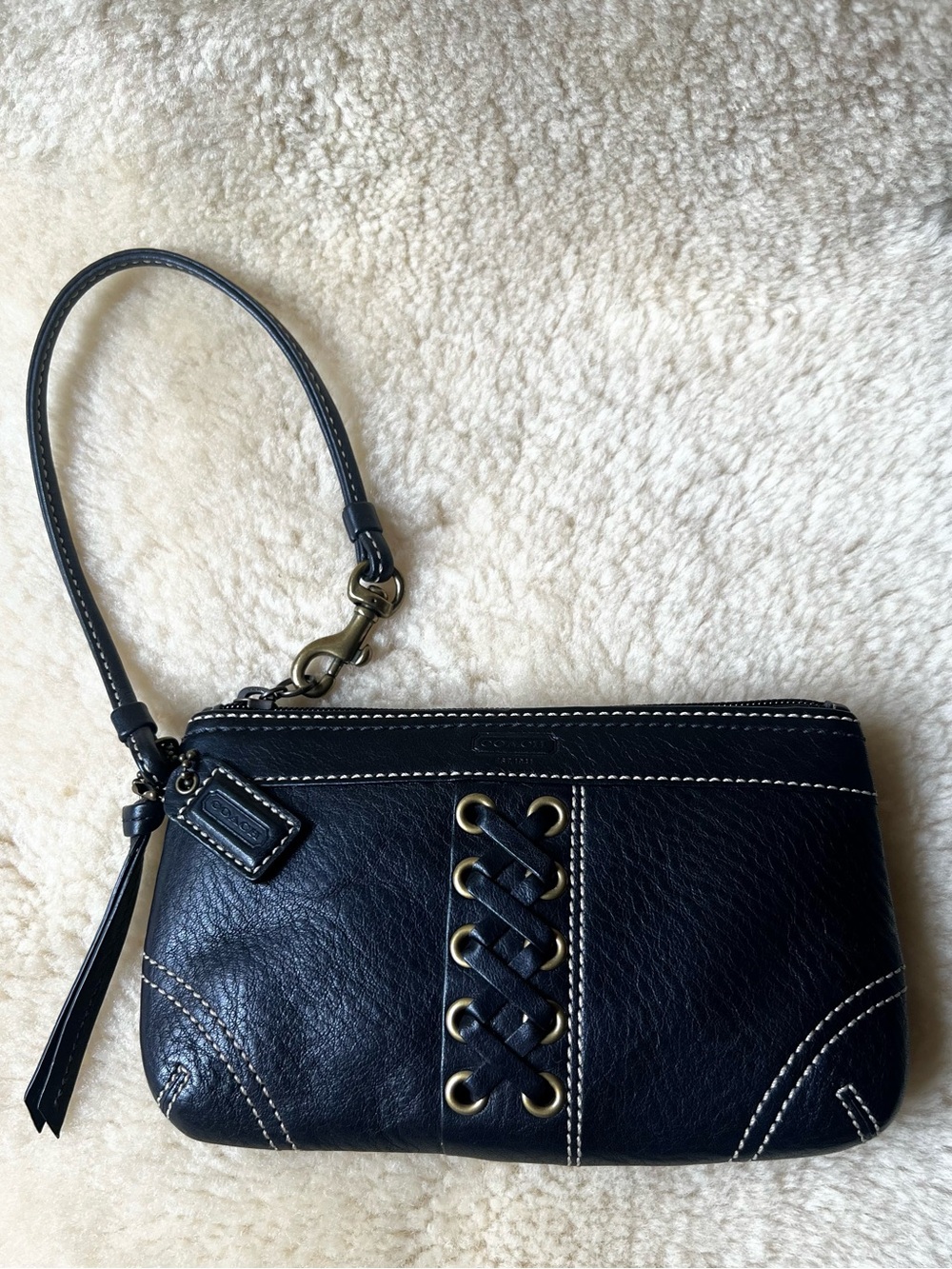Coach Wristlet Leather Black Laced Corset Woven Chelsea Y2K Black Gothic Witchy